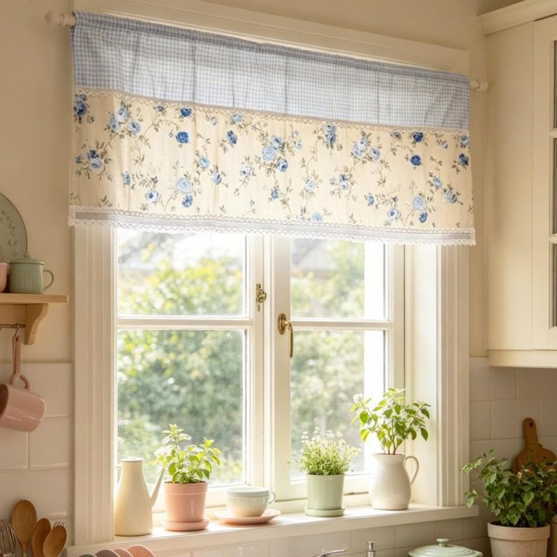 Cottage Style Floral Print Short Curtain
