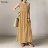 ZANZEA Women Casual Round Neck Solid Color Sleeveless Long Dress