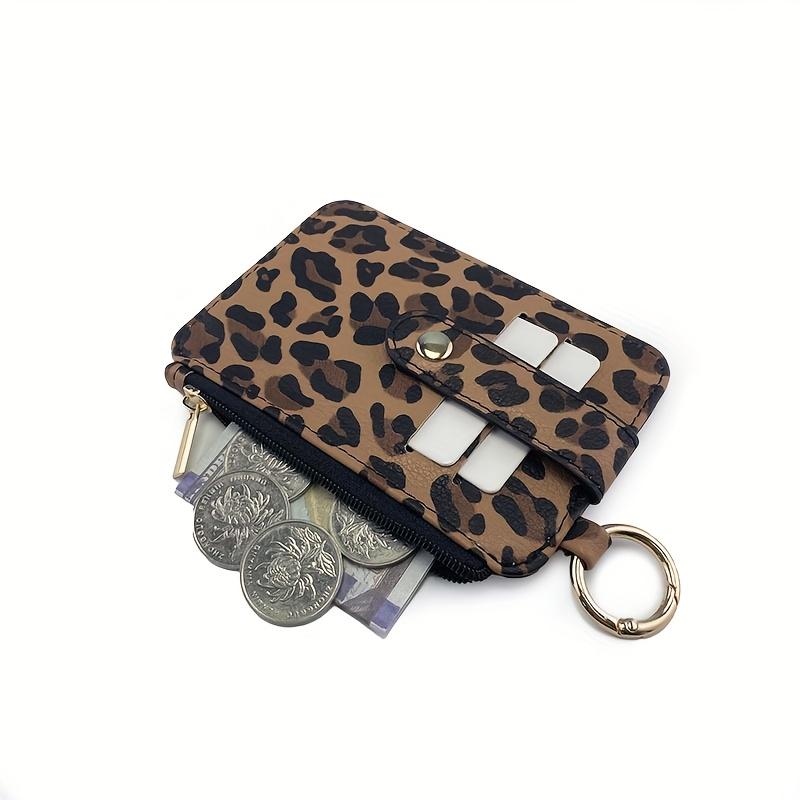 Women'S Leopard Print Slim Wallet with Multi-Card Slots, Key Ring Zipper Closure, Card Holder For Compact Everyday Carry for Women