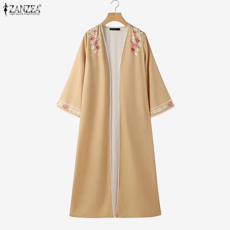 ZANZEA Damen Blumenmuster Locker Lässig Langarm Langer Cardigan Bluse