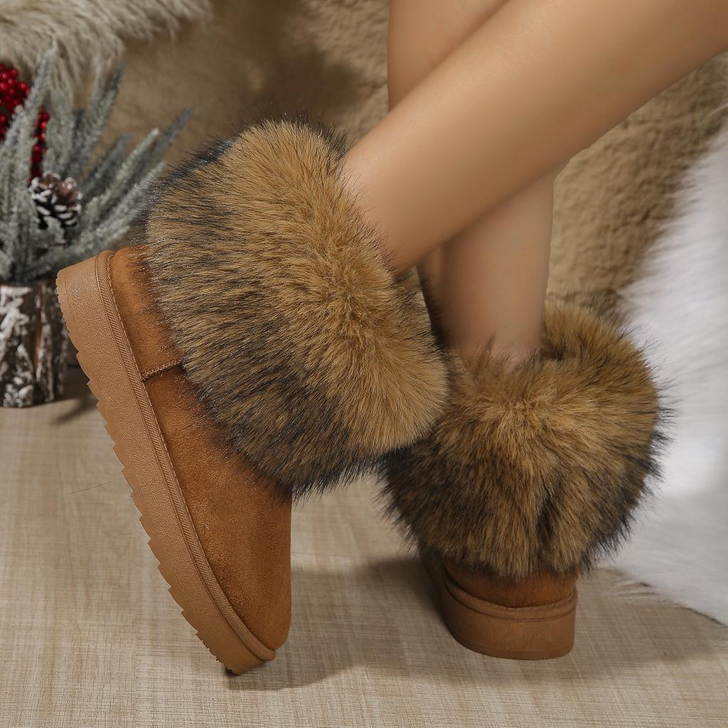 Women's faux fox fur warm and cold anti-fatigue feet thickened sole soft elastic comfortable shock absorption non-slip snow boots cotton shoes