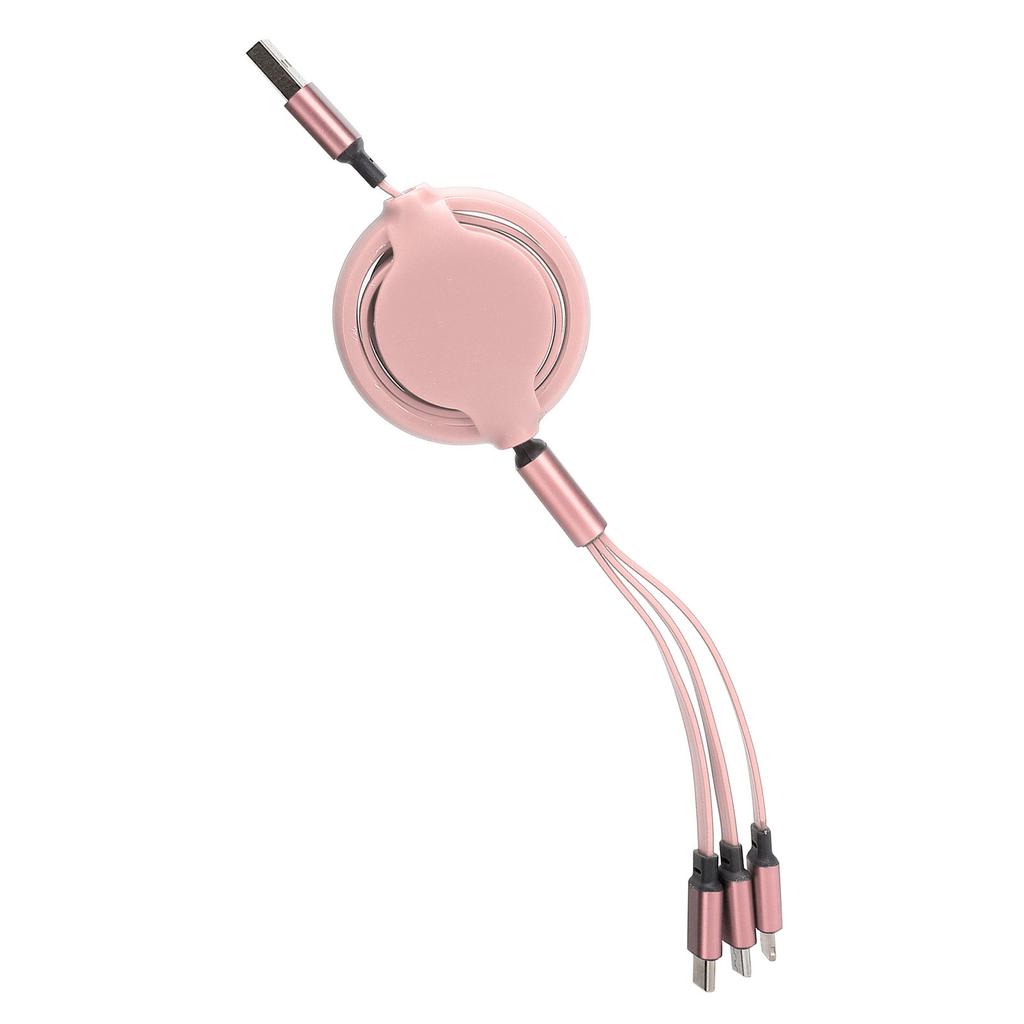 3‑in‑1 USB Charging Cable Multi Retractable Fast Charger Cord for IOS Type C Micro PortPink