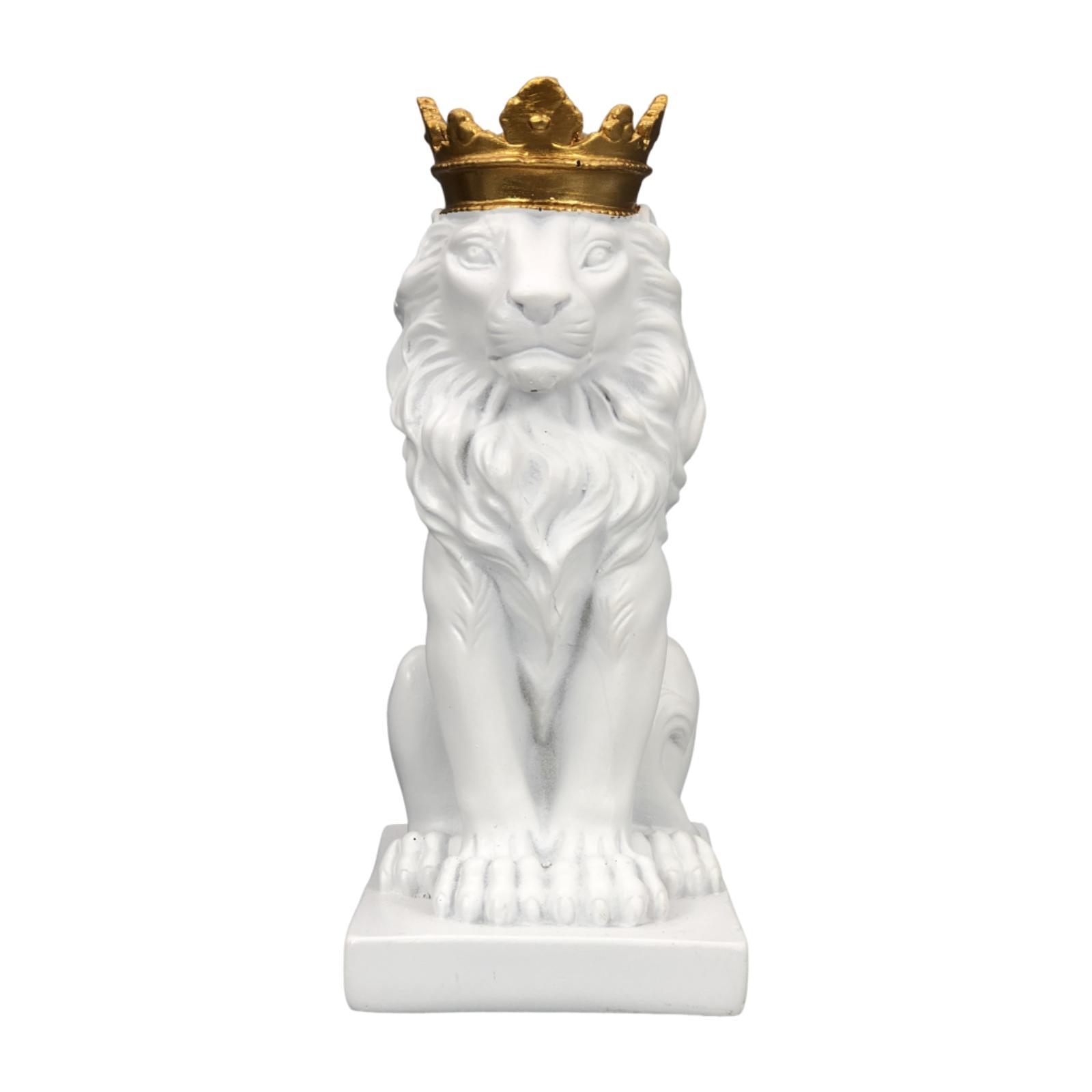 

Lion with Crown Statue Table Decoration Resin Sculpture Handmade Craft for Shelf, Porch, Bookcase, or Desk белый
