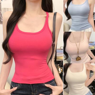Slim Fit Women Sleeveless Camisole Solid Color Elastic Ribbed Tank Top Soft Basic Daily Wear Vest
