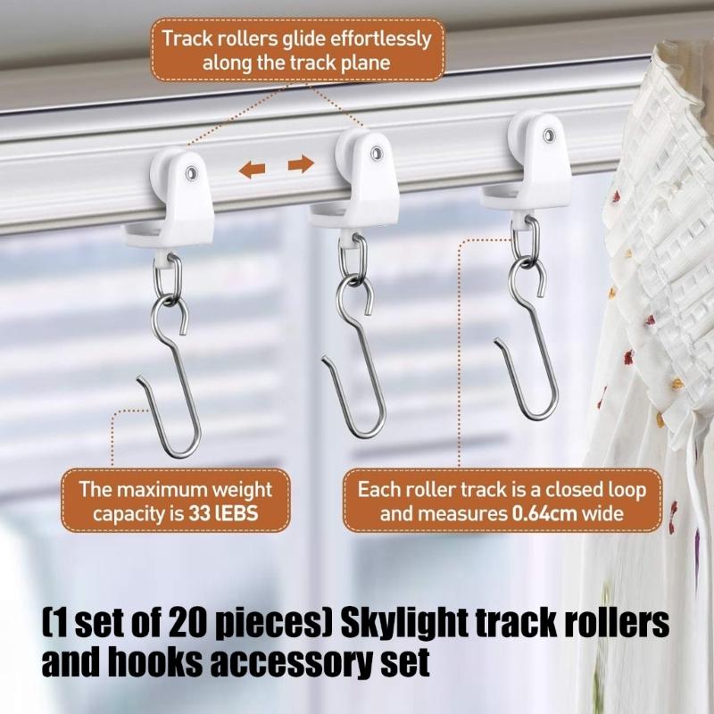 20Lots Curtain Track Rollers Ceiling Pulley Gliders Quiet Hook Curtains Wheel Rail Rollers Mount Sliding Pulleys Rails