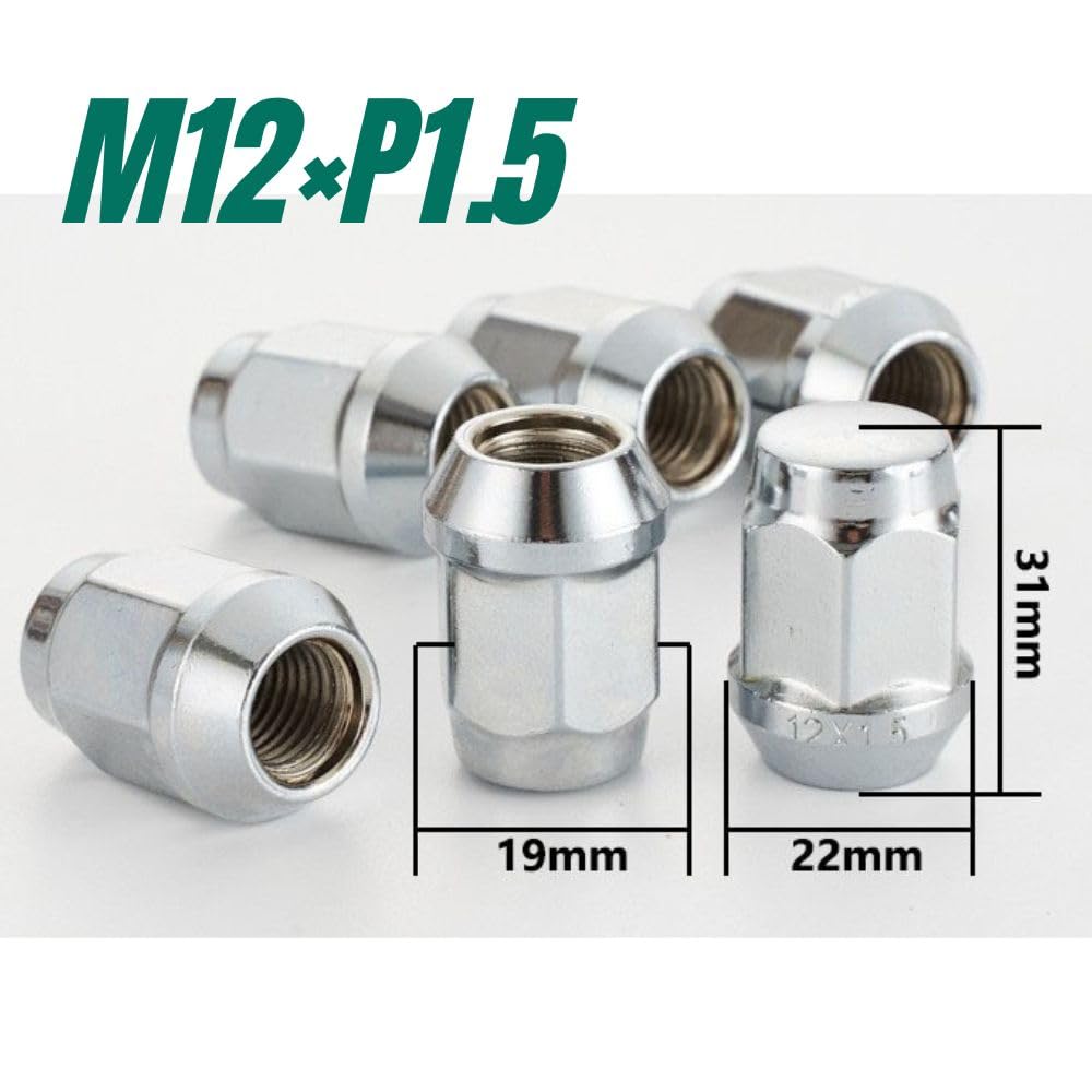 Silver Wheel Lug M12 Cap Fits Toyota and Cap Plated one+lifestyle Nuts, P1.5, 19HEX, Nuts, Hiace, Granvia, Surf, Type,
