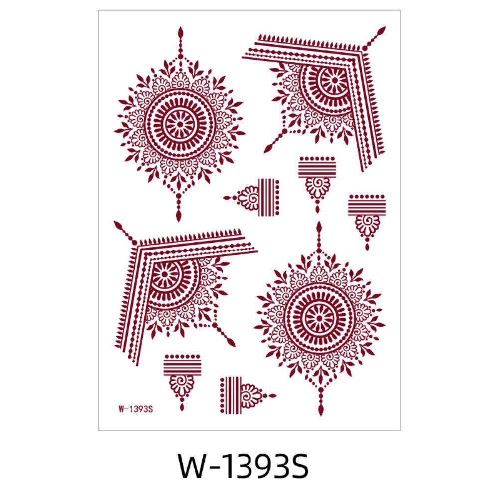 9pcs Brown Red Lace Fake Tattoos Lace Hollow Indian Style Temporary Tattoos Set Beauty Tool Face Hand Feet Flower Fake Tattoos