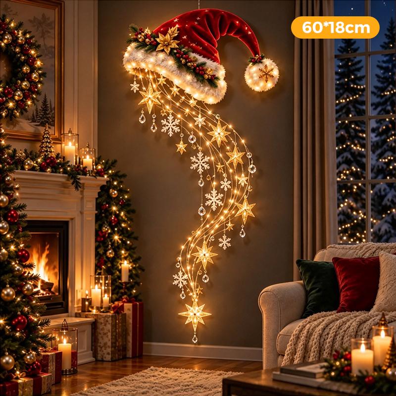 Weihnachts-Magie-Pfad Wandleuchte - LED leuchtende Weihnachtsszene Wanddekoration, Weihnachtsmann Schlitten Rentier Hängedekoration für Party