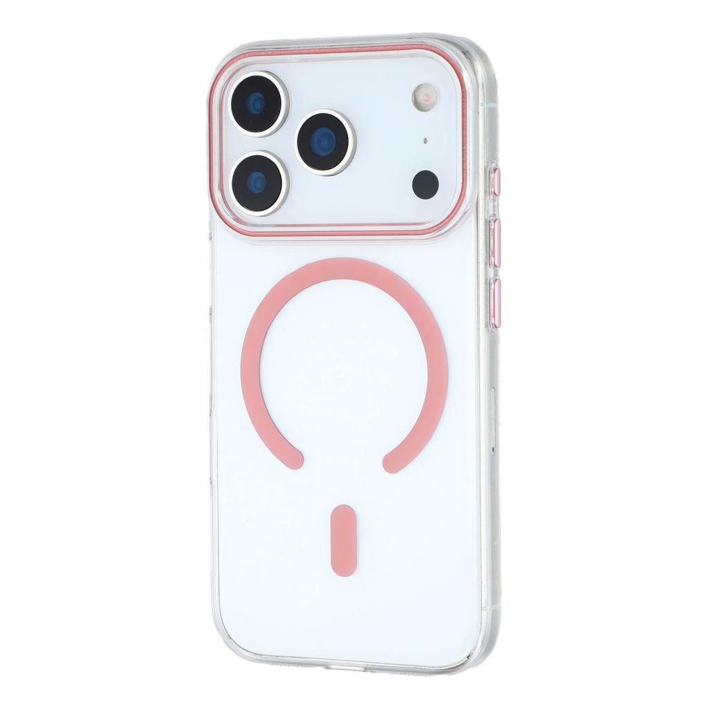 For iPhone 17 Pro Max Magnetic Case Clear PC Phone Back Cover with Metal Buttons