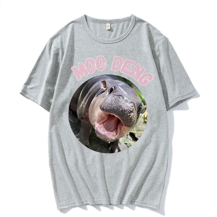 Moo Deng Bouncy Pig in Thai Picture The Cute Baby Hippo Funny Meme T Shirts Unisex Women Casual 100 Cotton Oversized Tshirt Tops