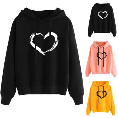 2023 Spring Ladies Sweater Ladies Hooded Heart Print Hoodie Long Sleeve Autumn Casual Fleece Clothes Retro
