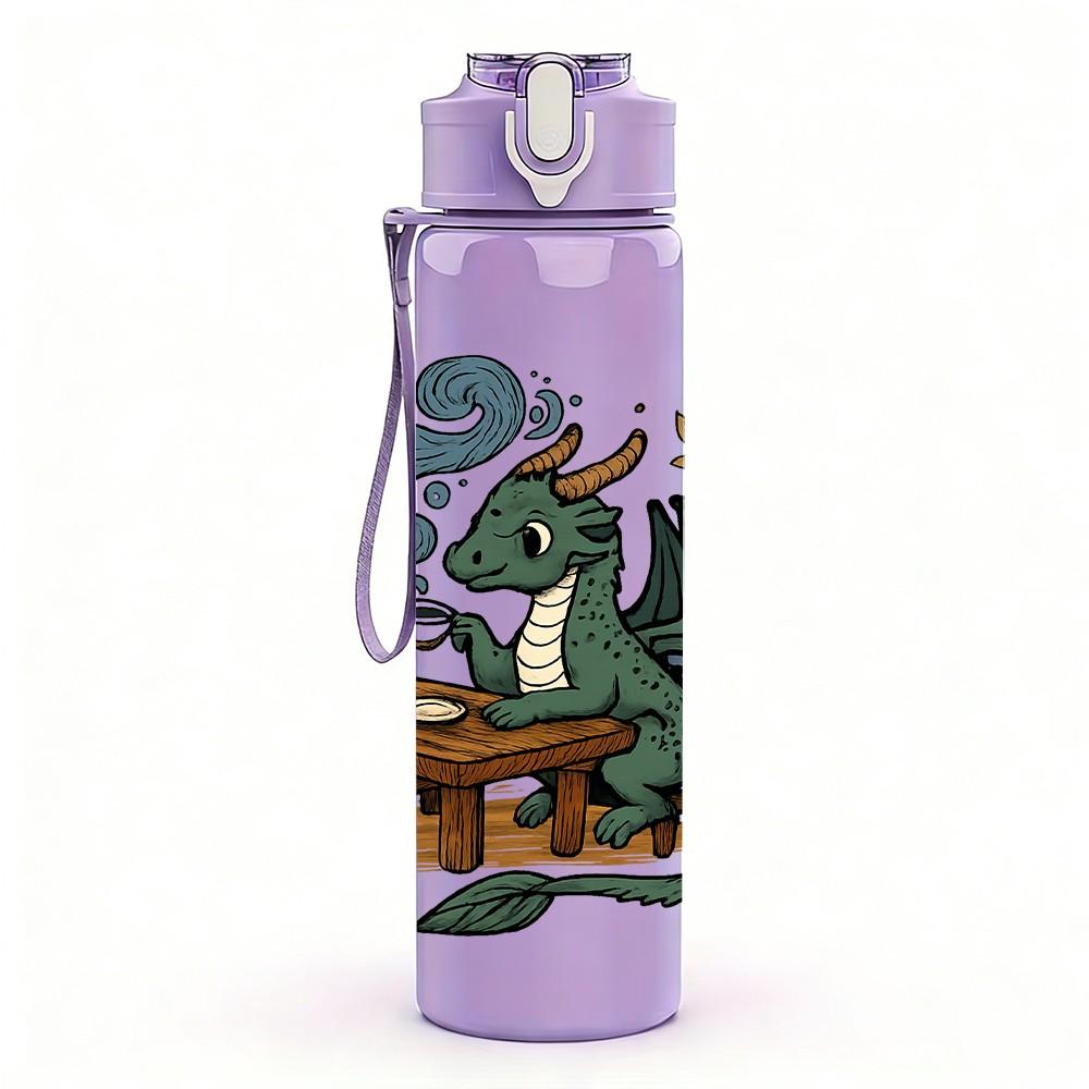 1PC Forest Dragon Wooden Desk Art 750ml Color Plastic Sports Water Bottle Leakproof Flip Straw Lid Suitable for Sports Office Home Use