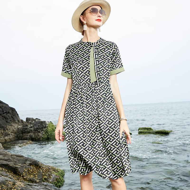 XUEXI Women s Elegant Mulberry Silk Summer Dress L