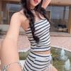 2026 Retro Striped High-Waisted Two-Piece Swimsuit with Boyshorts - Slimming, Tummy-Control Design for Women