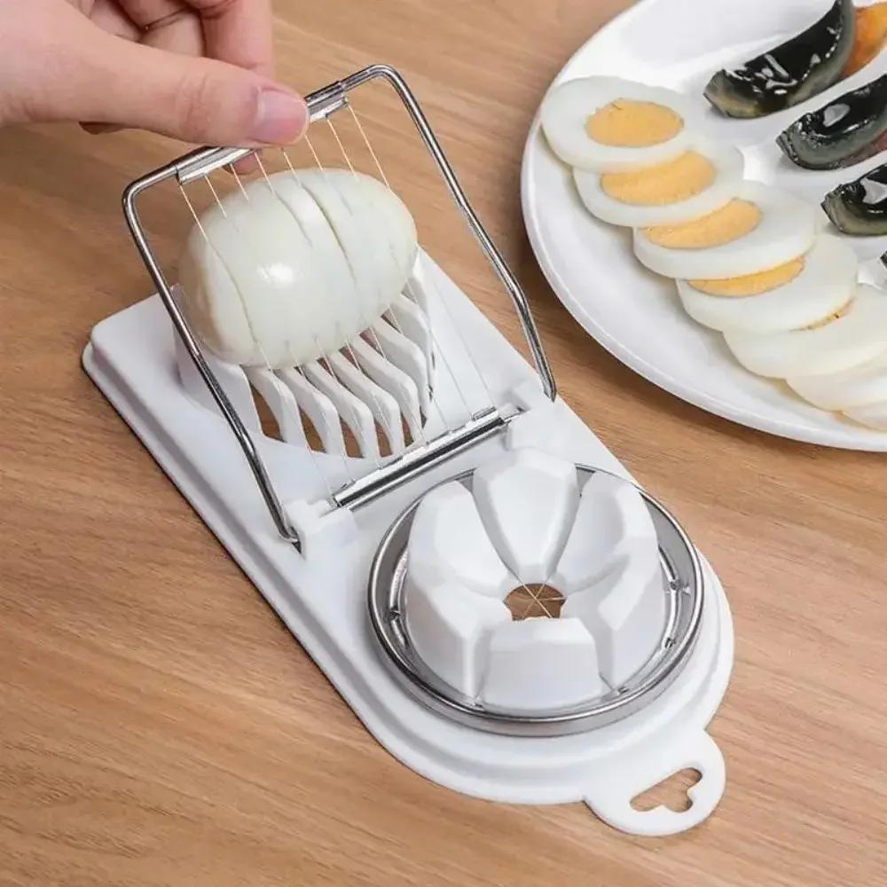 2-in-1 Household Stainless Steel Egg Slicer Cutter Ultimate Tool for Slicing Regular Eggs Preserved Eggs Century Eggs Egg Holder