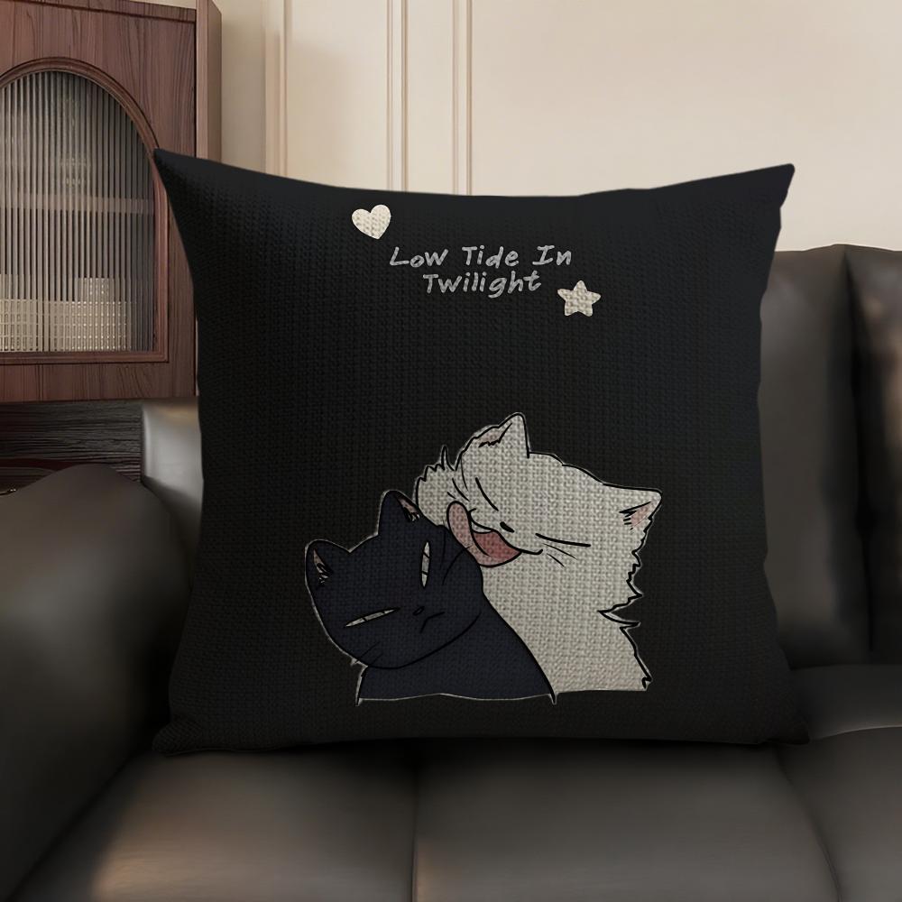 L-Low Tided In Twilight Comic Cushion Cover Natural Linen Organic Fabric Double-Sided Printing Sofa Home Decor Gift Pillow Case