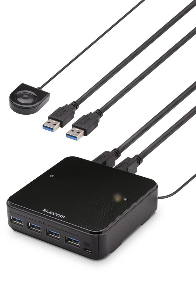 ELECOM USB Switch, PC to 2 Ports, USB 3.0 to 4 Ports, Handheld Switch, Black, U3SW-T2