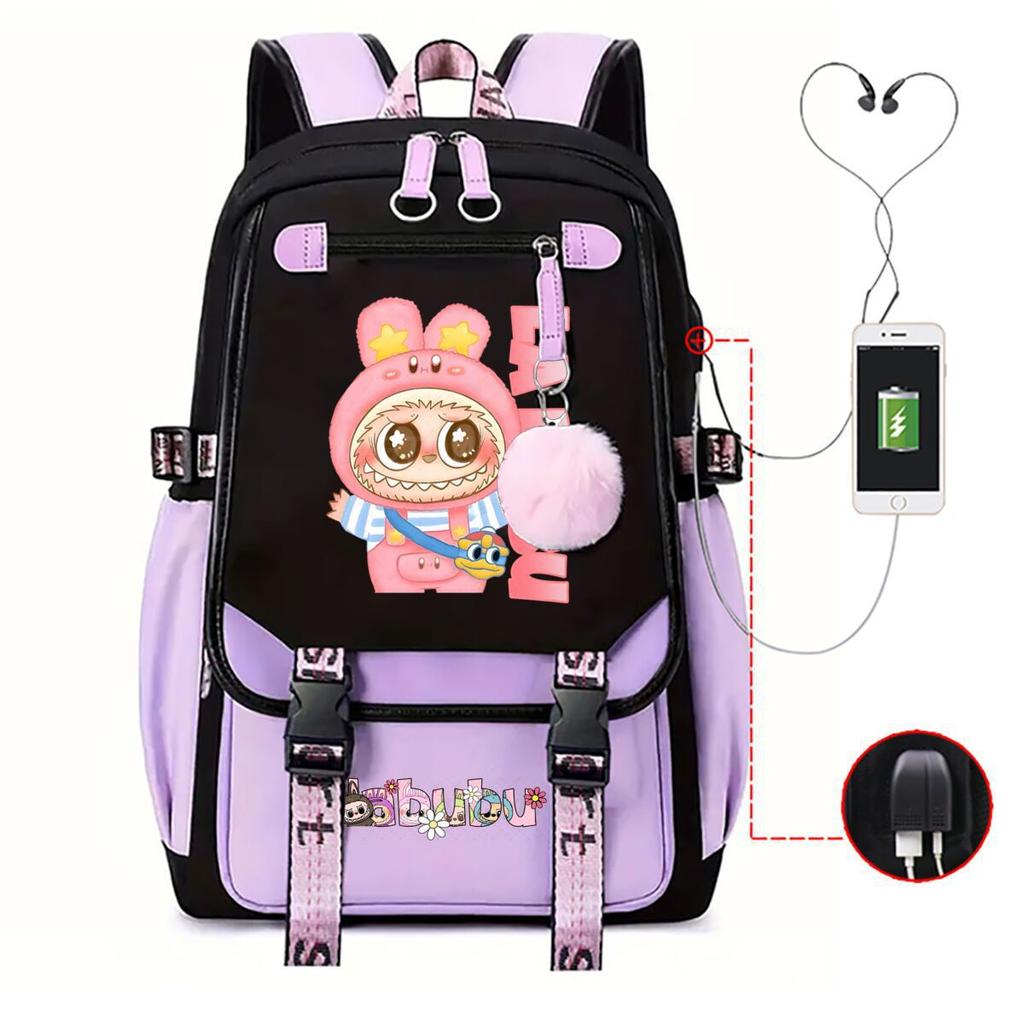 Cute LABUBU cartoon printed backpack for junior high school students with large capacity ins wind school bag