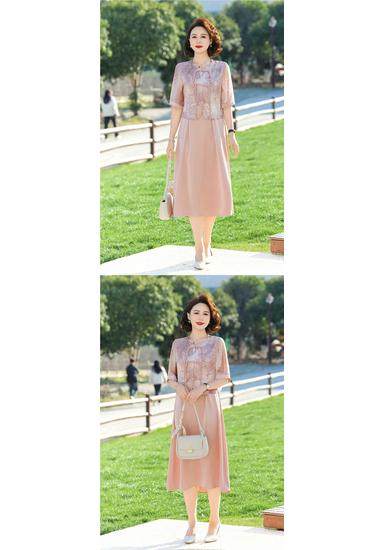 Elegant 2026 Chiffon Dress for Middle-Aged & Elderly Women - 50s Inspired, Tummy Covering, Short-Sleeve Summer Style