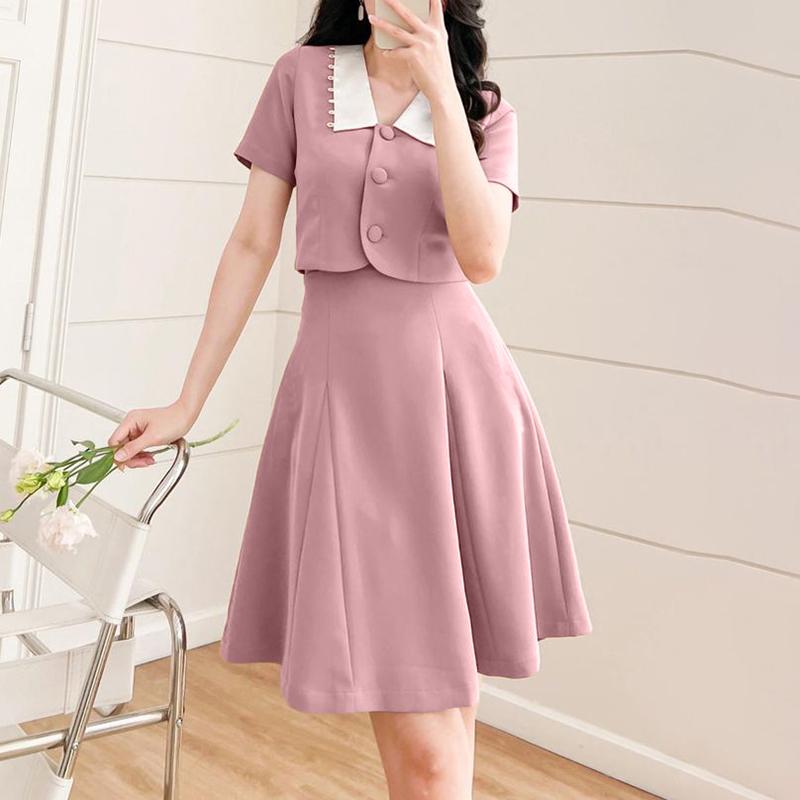 

ZANZEA Женские блузки с коротким рукавом и юбки Летние комплекты из двух частей 4XL розовый