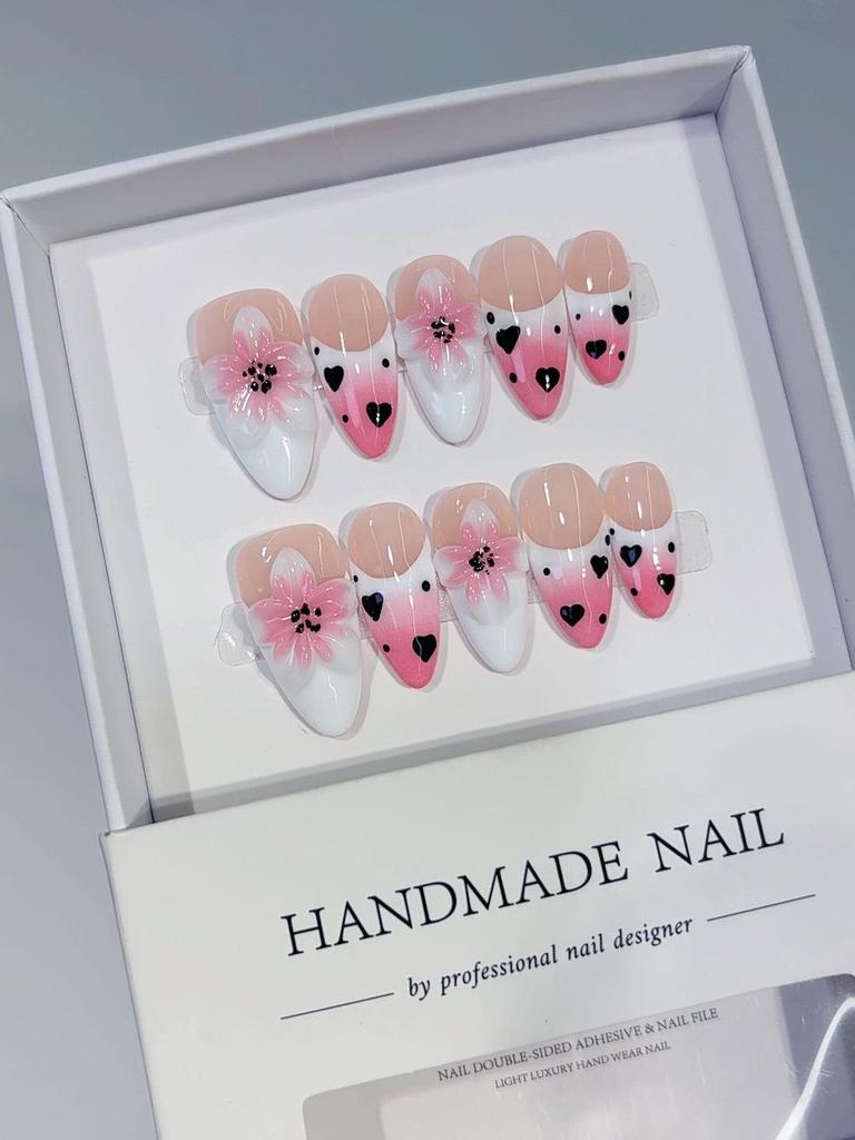 Handmade 3D Floral French-Style Wearable Nail Tips - European and American Bestseller for Spring