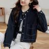 Rundhals Denim Kurzjacke für Damen Langarm Frühling und Herbst Kleidung Neues Kleines Design Oberteil
