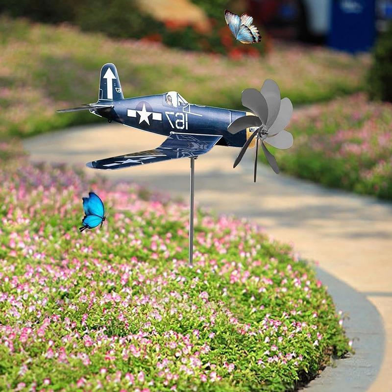 1 Stück Metallskulptur Windmühle Flugzeug Wetterfahne Außen Windrad Hof Gartendekoration Flugzeug Windspiel