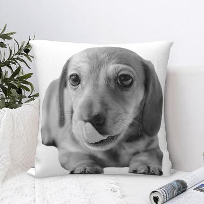 Süßer Dackel Welpe Kissenbezug Polyester Kissen für Sofa Würstchen Doxie Hundeliebhaber 4545cm Kissenbezüge
