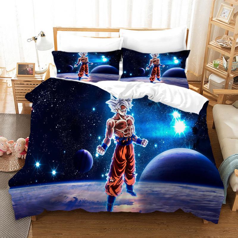 

3D Cartoon Anime Digital Printing Dragon Ball Peripheral Bedding Duvet Cover Three Piece Set Decorative Bed Sheet Pillowcase 135x200cm