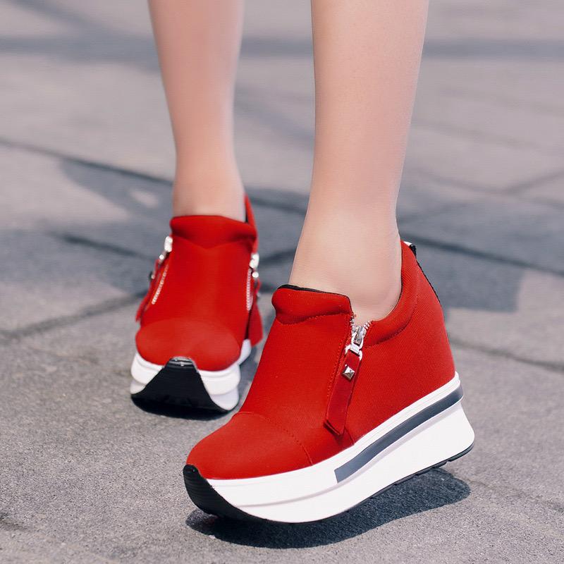 Fashion Women Platform Shoes Height Increasing Wedges Shoe Classic Denim Canvas Shoes Slip on Vulcanize Shoes Low-top Sneakers for Women