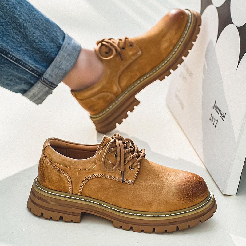 Martin boots autumn low-top lace-up British retro rhubarb boots thick-soled heightening leather casual big-head shoes