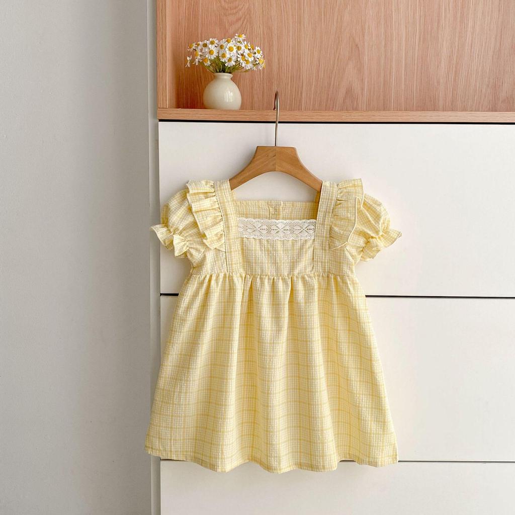 Sommer kariertes Prinzessinnenkleid & Baby Strampler Geschwister Outfits