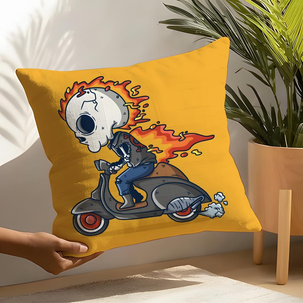 Funny Cool Skull Motorcycle Pattern 1 Pillow Case Linen Cushion Covers For Decorative Sofa Home Pillows Case Car Chair