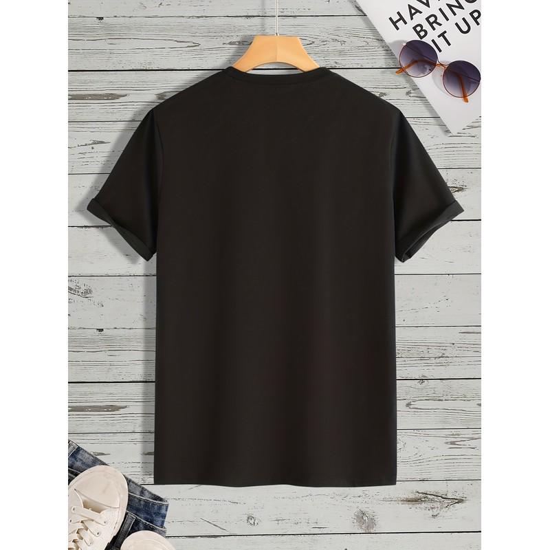 New Boys' Last Day of School Pattern T-Shirt - Black Casual Short-Sleeved Color Printing, Breathable Summer Outdoor Activities And School Celebration