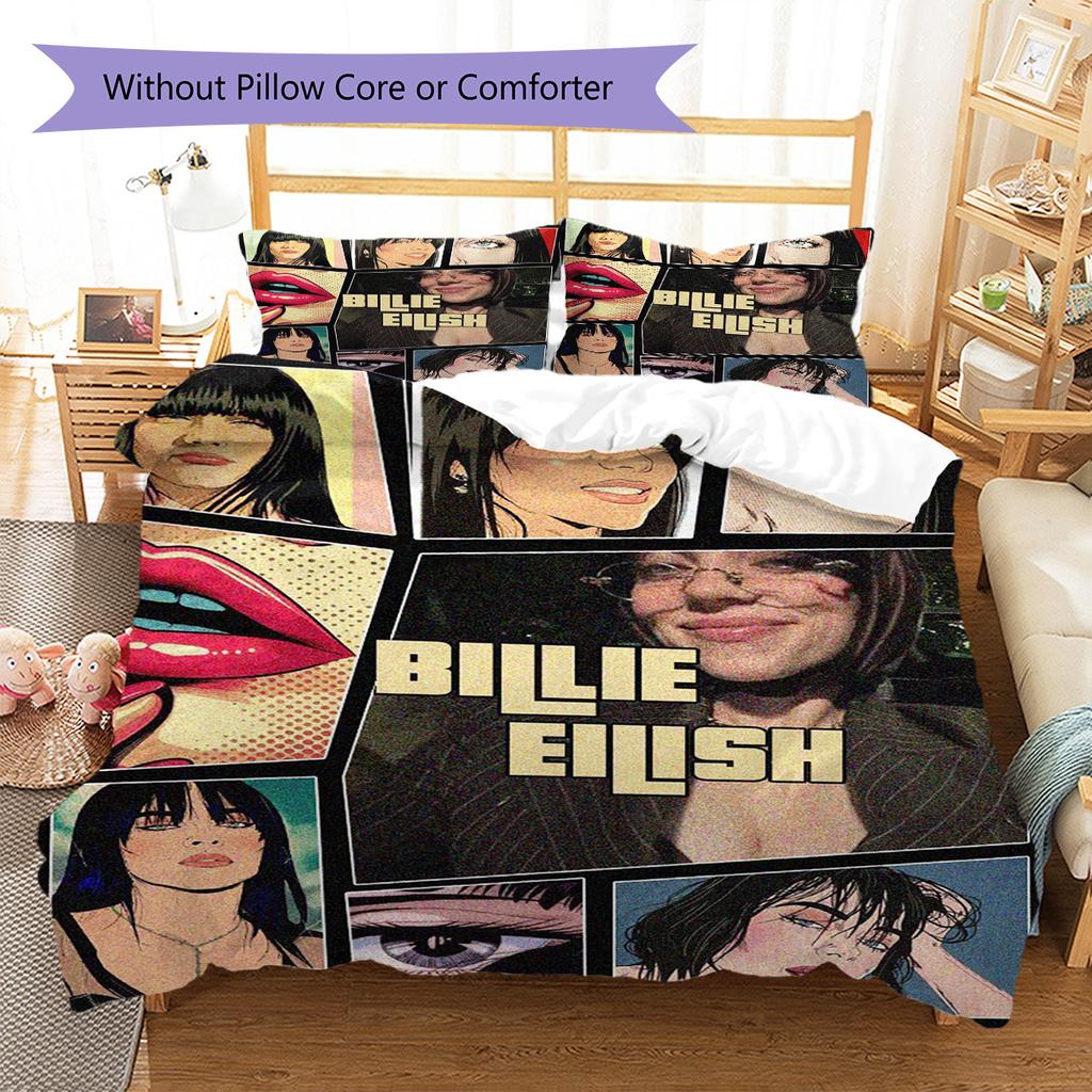 Billie Eilish Pattern Bedding,Quilt Set Quilt Cover Pillowcase Home Birthday Gift (1 * Duvet Cover + 2 * Pillowcase, Without Core)
