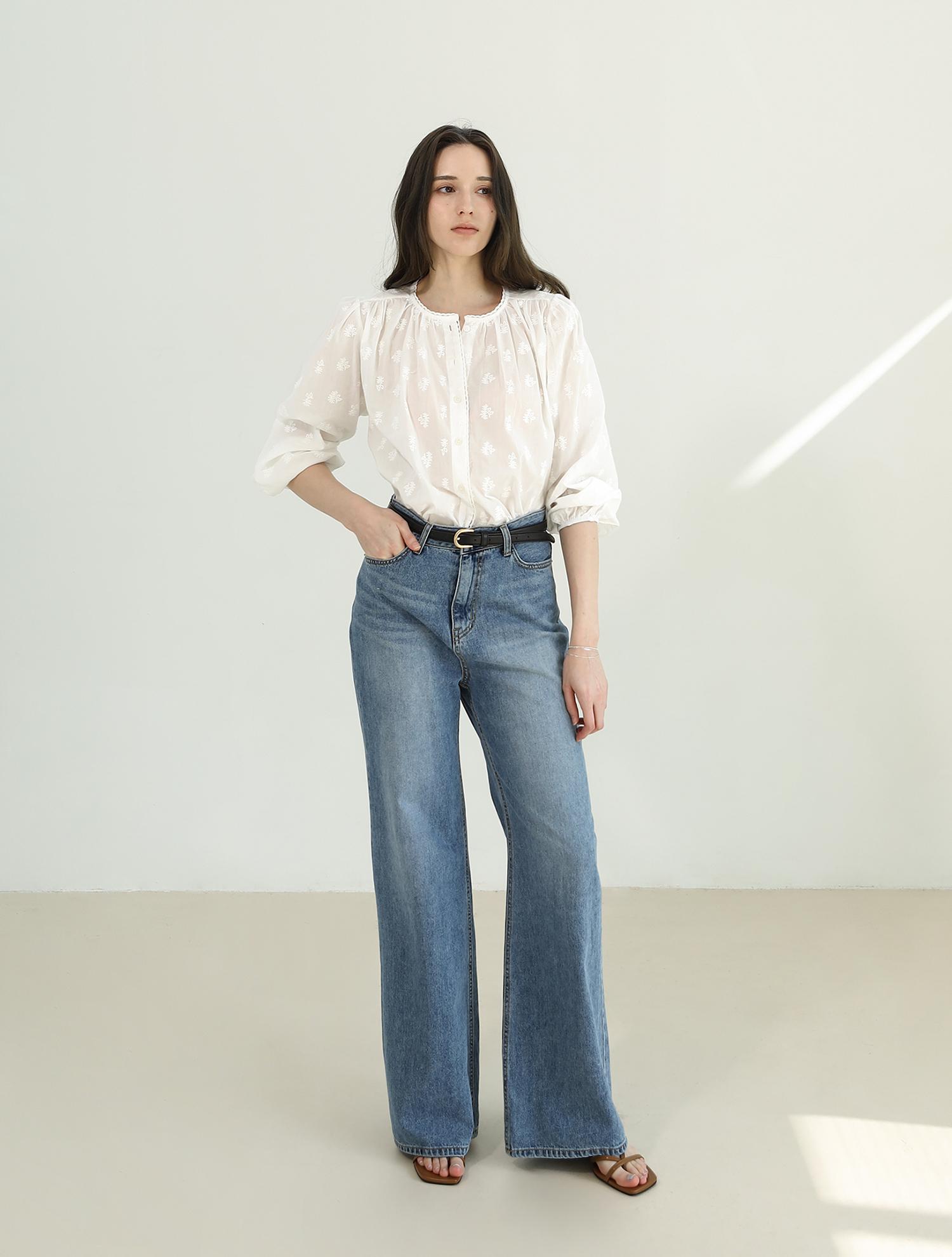 Kelly Donahue Jacquard Cotton Volume Blouse White/Free