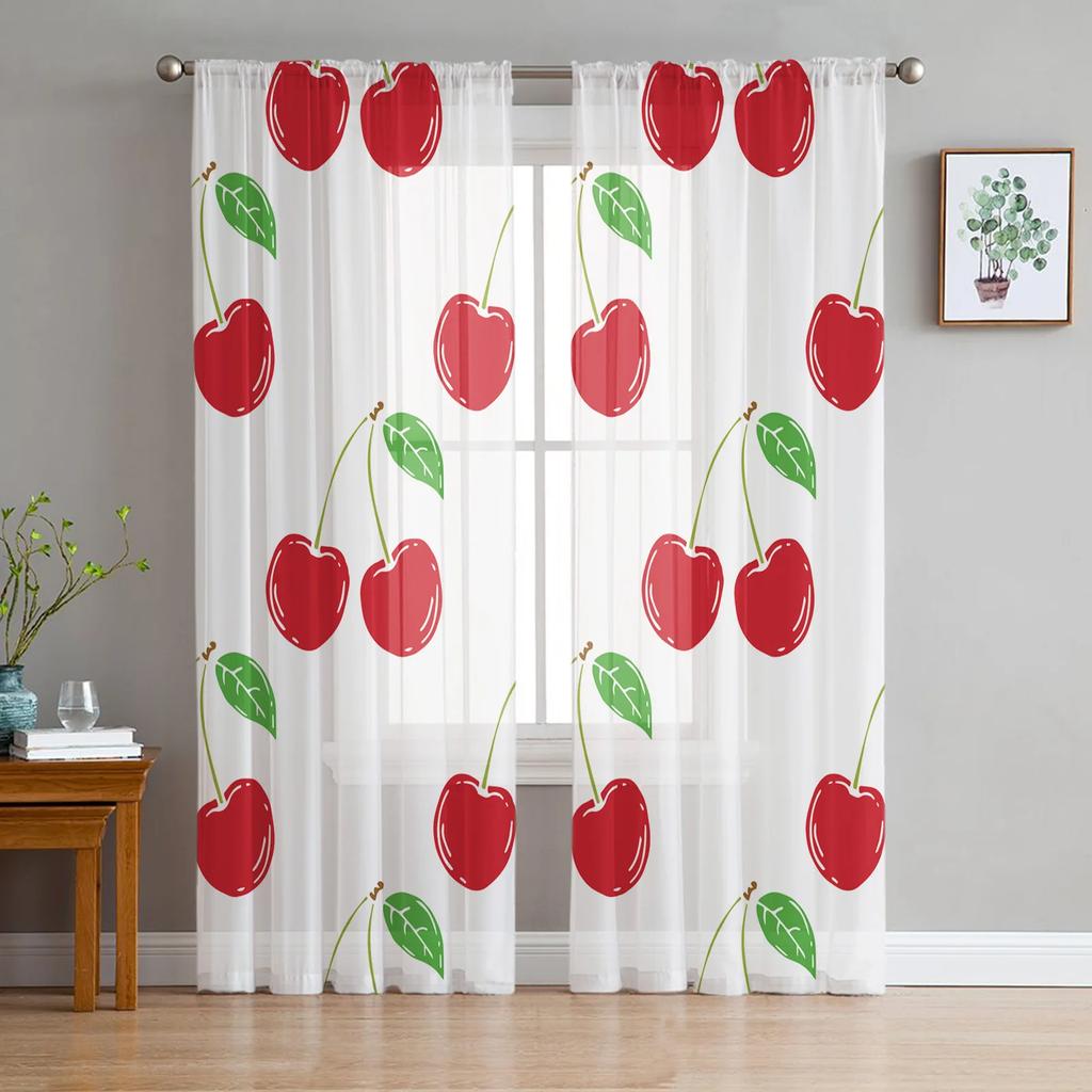 Cherry Fruit Retro Sheer Curtains for Bedroom Living Room Decoration Window Curtain for Kitchen Tulle Voile Organza Drapes