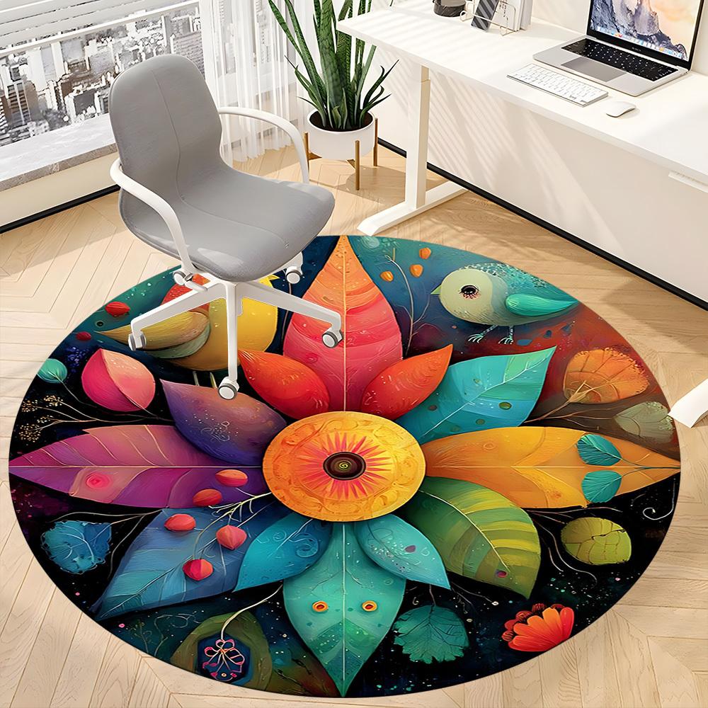1pc Floral Mandala Office Round Area Rug, Under Office Chairs Bedroom Living Room Home Decor, Room Deco