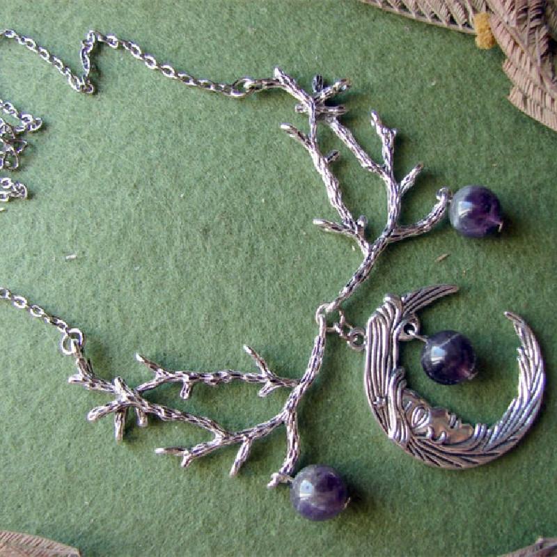 Gothic Purple Crystal Moon Pendant Necklace For Women And Men Fashion Jewelry