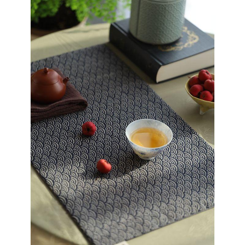 

Retro Ethnic Style Japanese Style Classical Zen Tea Mat Tea Cloth Waterproof Tea Table Mat Table Runner Brocade Tablecloth Fabric Incense Mat Small ripple 30*50cm Absorbent