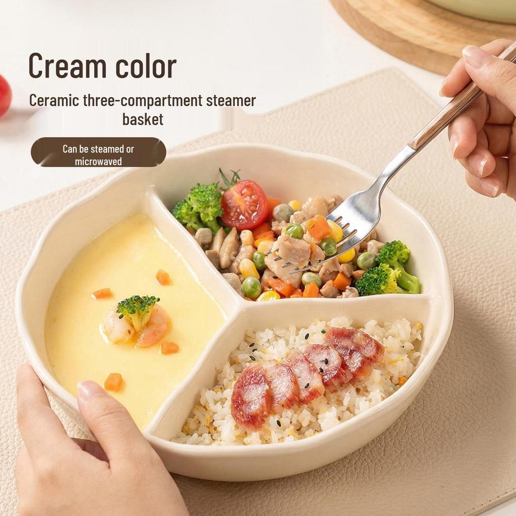 Ceramic Three-Compartment Plate for Adult Portion Control - Large Capacity, Deep Design for Weight Loss and 211 Fat Loss.