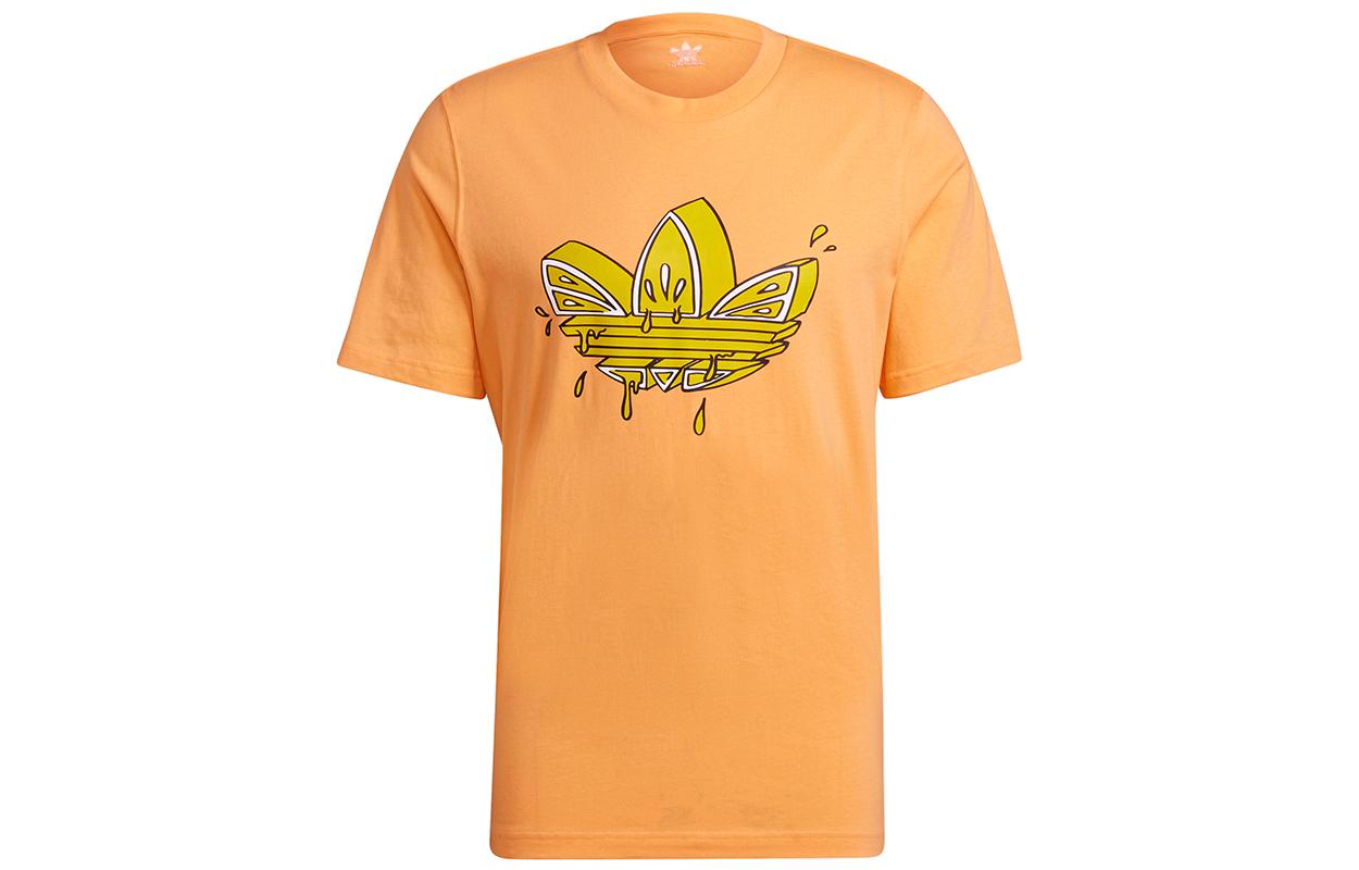 

Adidas Originals Lemon Trefoil Tee T Shirts Men s Orange Crew Neck Moderate Straight Fit GN3129 XS