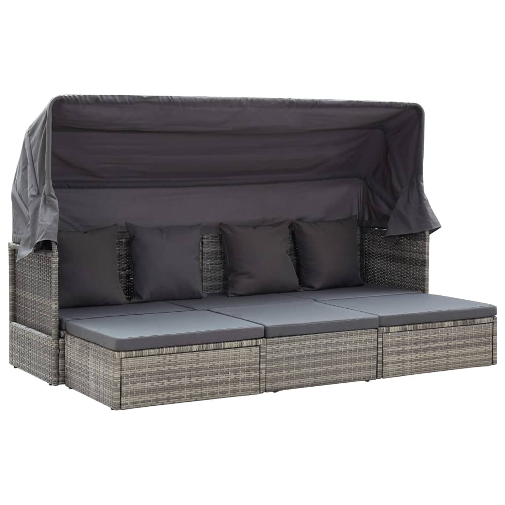 Garten Sonneninsel mit Dach Grautöne Poly-Rattan