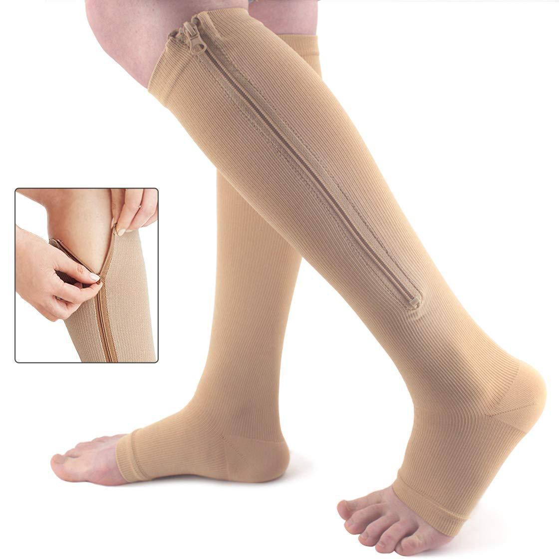 

Unisex Knee-high Open-toe Compression Stockings, Sleep Calf Socks L