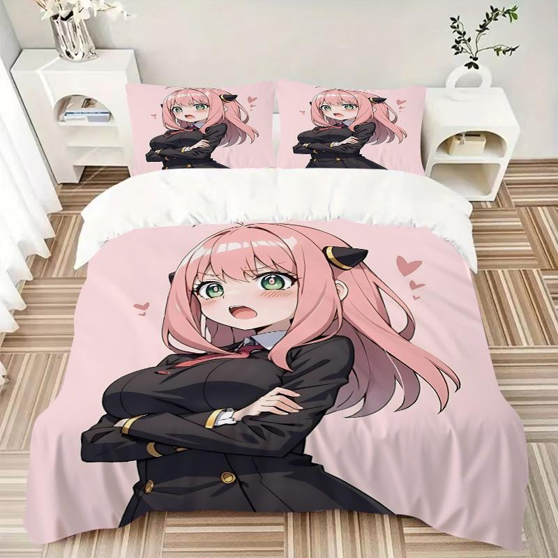 Pink Hair Anime Girl Print 3Pcs Bedding Setduvet Cover With 2 Bedropillowcase Home Birthday Gift