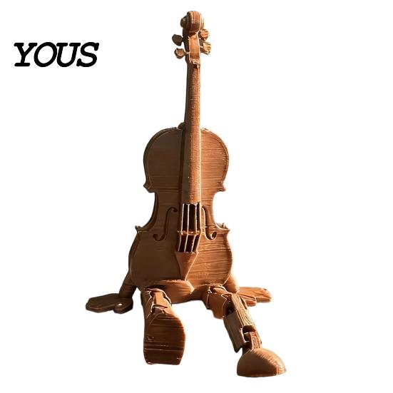 Fine Texture 3D Violin Printed Figurine, Creative Sitting Sculpture with Wood-Grain Details, Niche Desktop Art Decor Miniature String Instrument