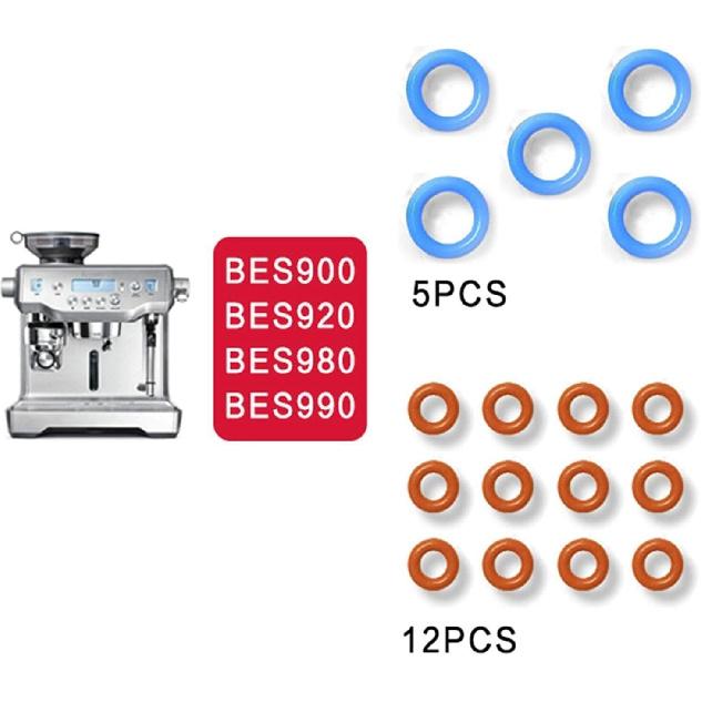 17 Pack Pcs Set O-Rings Seal Kit Fit for Breville Espresso Machines BES900 BES920 BES980 BES990 (5 Pcs Blue Large Size, 12 Pcs Red Small Size)