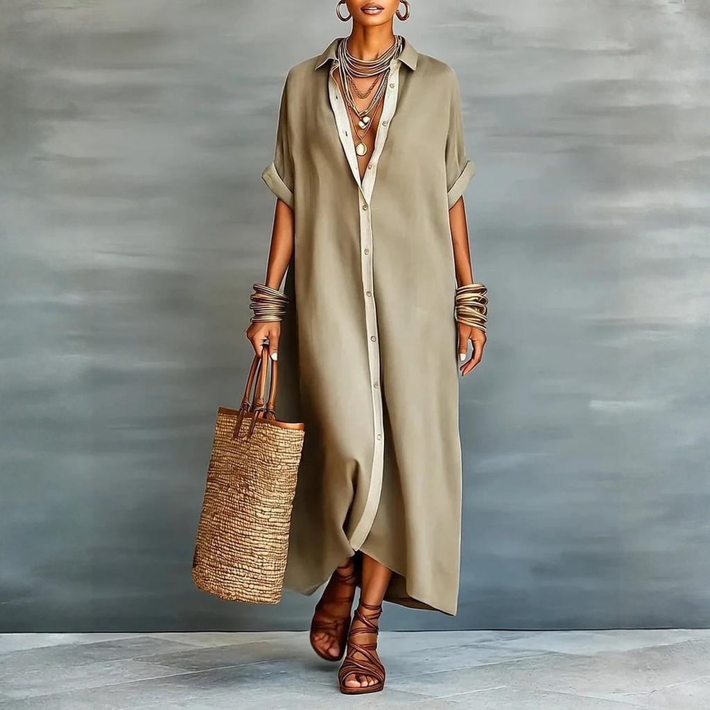 Damenkleid Lässig Fließende Kleider V-Ausschnitt Urlaub Boho Strand Sommerkleid
