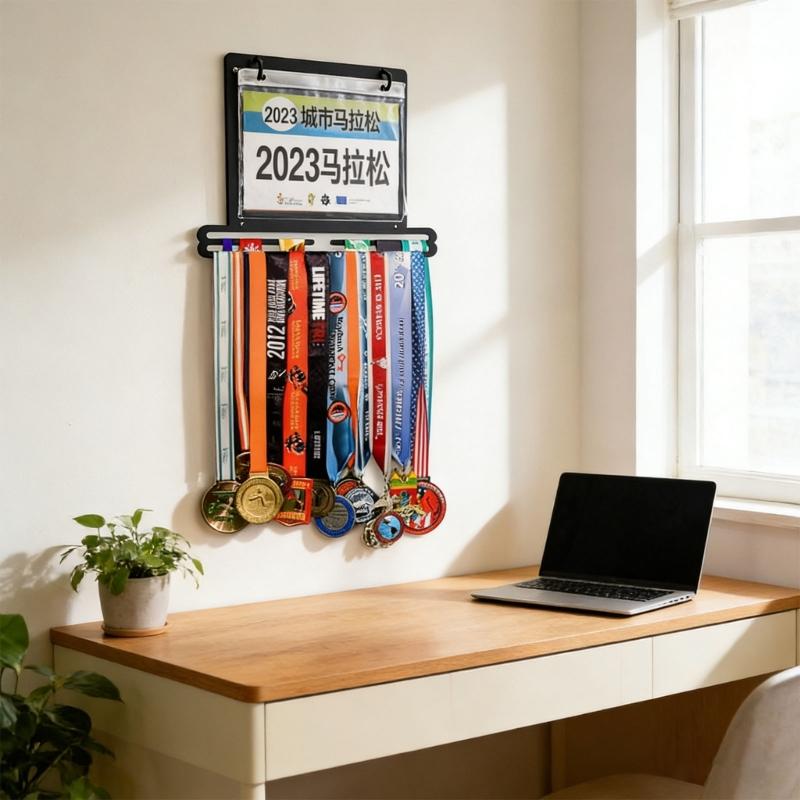 High Strength Iron Sport Medals Display Rack Wall Mounted Medals Hanger with PVC Bags Decorative Race Medals Holder