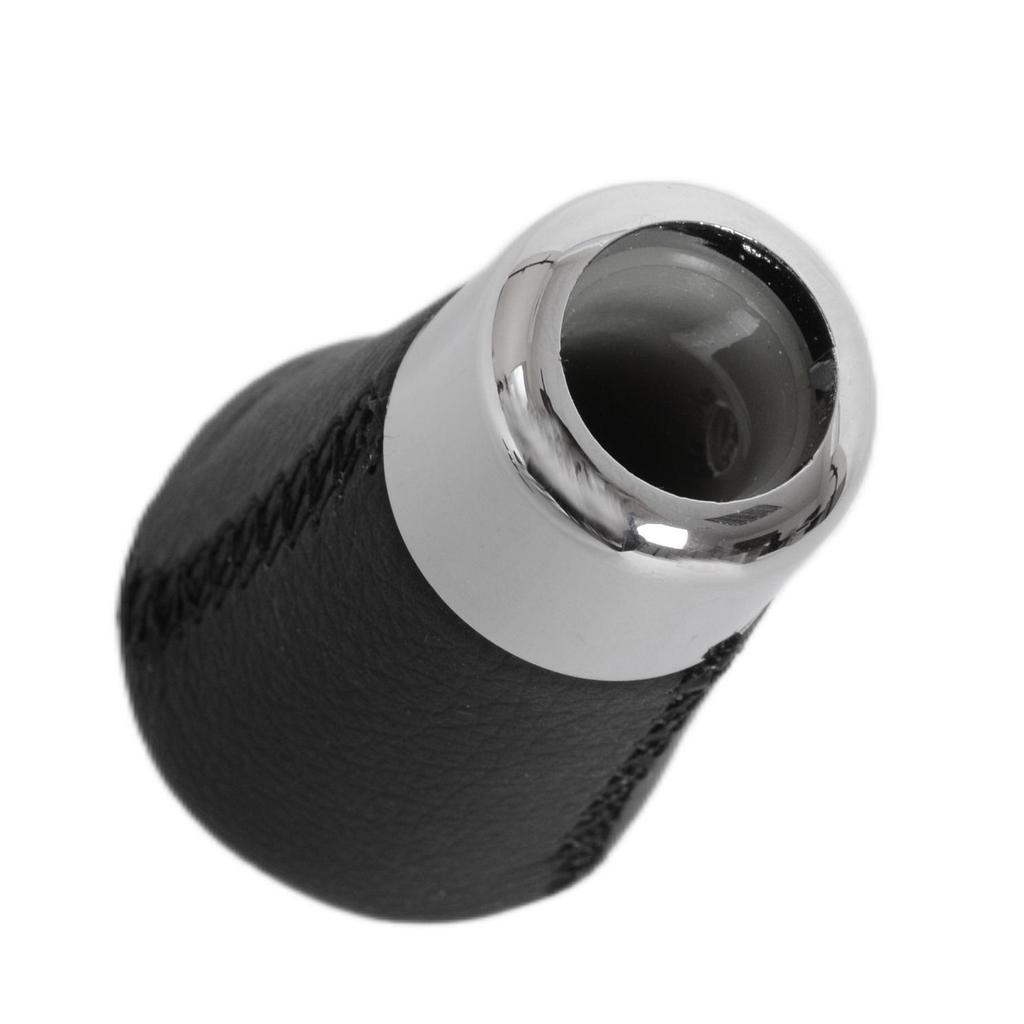 Universal Gear Shift Knob, Black Leather & Chrome, with 5 and 6 Speed Shift Pattern Emblems, Set